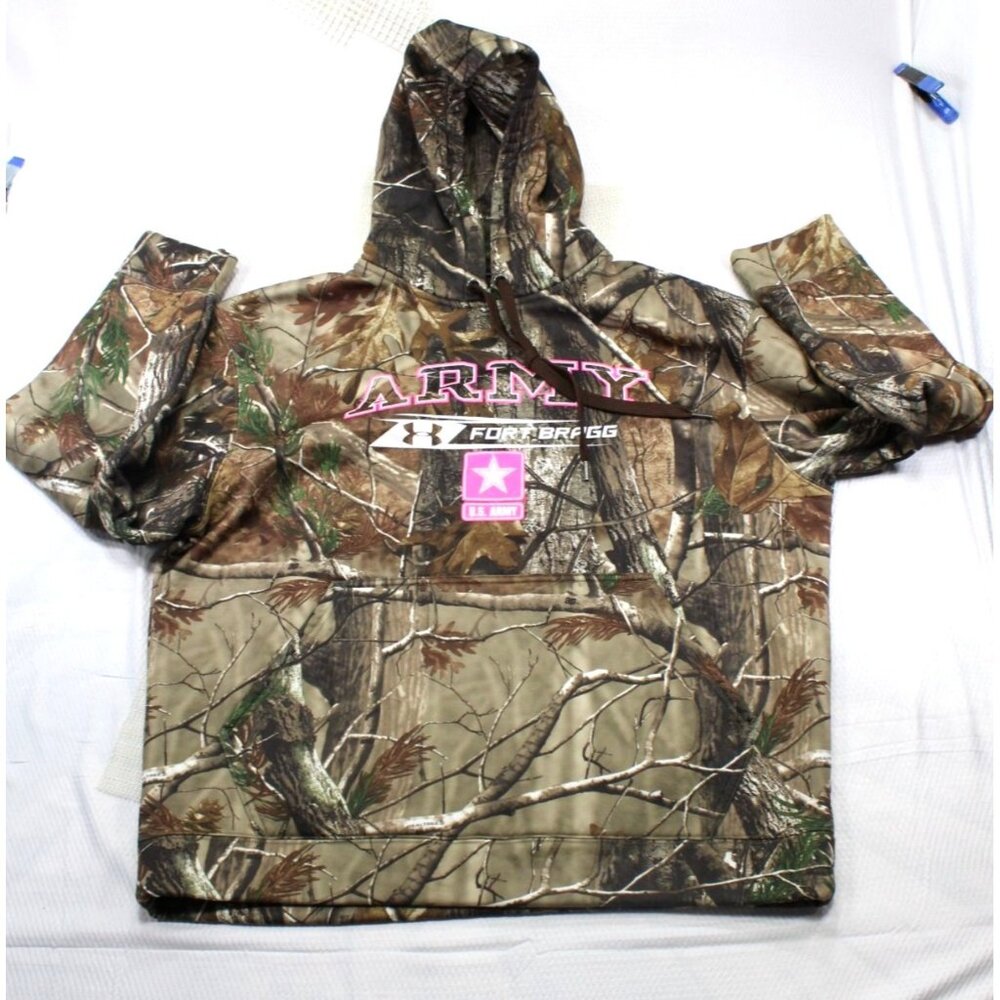 Under Armour XL Fort Bragg Army RealTree Camo‎ Hoodie Jacket Pink Spell Out